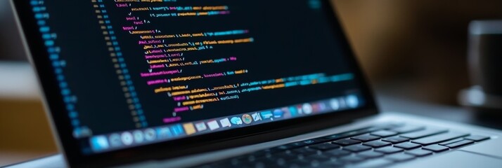 Wall Mural - secure software development code on computer screen, blurred background, cybersecurity concept