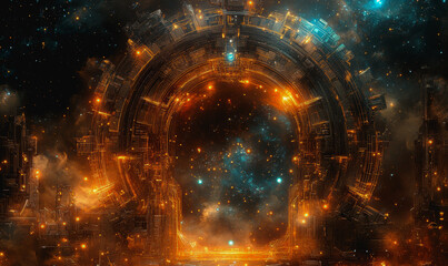 Wall Mural - Futuristic space vortex with glowing tech elements