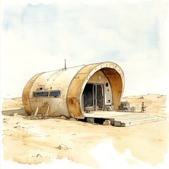 Sticker - Watercolor Illustration of a Modern Desert Home.