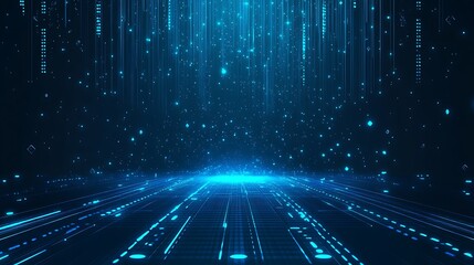Abstract digital background with glowing lines and particles, resembling a futuristic cityscape.