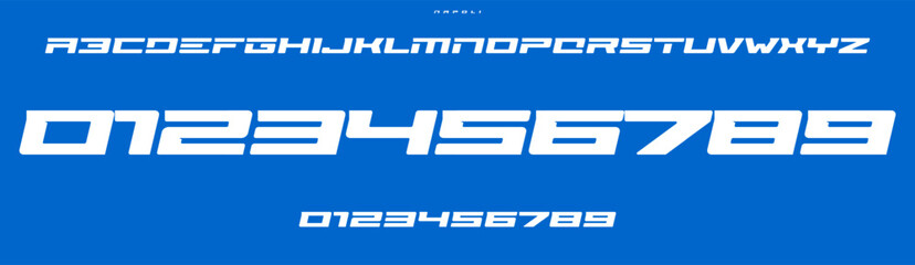 Leinwandbilder - Geometric wide bold font, sharp angular numbers and letters, dynamic numbers, perfect for sports branding, jersey numbers, team merchandise. Vector typeset