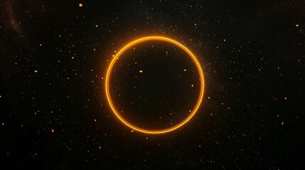 Bright orange neon sign is glowing in the dark, surrounded by small particles. This illustration would be perfect for a background or wallpaper