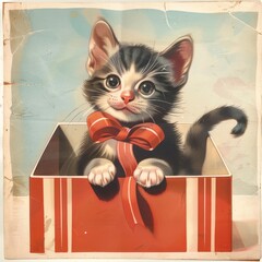 Canvas Print - Vintage illustration with Kitten kitten mammal animal.