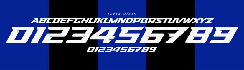 Aufkleber - Speed driven sans serif, futuristic angles, bold geometric sports font for fast logos, dynamic headlines, automotive branding, jersey numbers, team merchandise. Vector typeset