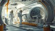 © Ti Studio - An rendering of astronauts conducting experiments aboard a futuristic space station, showcasing advanced technology