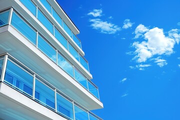 A tall building with a blue sky and a cloud in the background