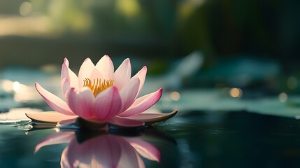 Wall Mural - Close-up of a lotus flower floating gracefully on a serene pond in India