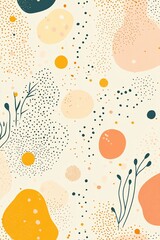 Wall Mural - Abstract pattern with dots, branches and organic shapes in pastel colours.