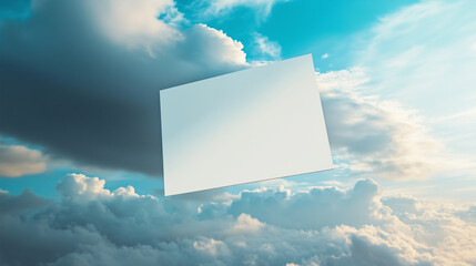 Poster - Surreal Floating Mirror in Clouds Dramatic Sky Hero Image Abstract Design