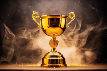 golden trophy achievement illuminated lighting.
