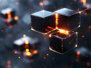 Wall Mural - abstract digital blocks with glowing edges on a dark background, representing technology and innovat