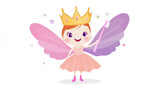 Cheerful tooth fairy cartoon character with crown and toothbrush for kids dental care