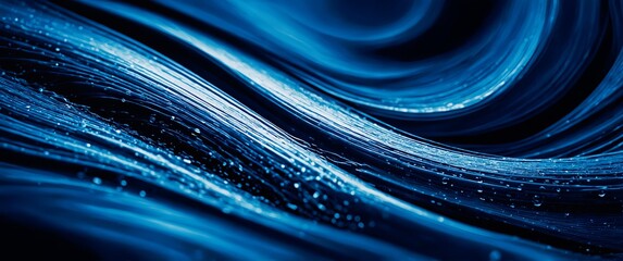 Poster - Abstract background with smooth, flowing curves similar to soft fabric or fluid waves. Gradient from navy blue and deep dark ocean blue.