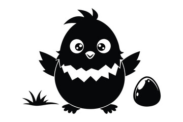 Wall Mural - A cute cartoon coloring page Chick hatching from an egg with a surprised face. white background D.eps