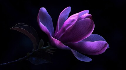 A Purple magnolia flower isolated on dark background, with 19s noise effect high quality .generative ai