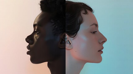 A split-screen image showing two individuals of different races experiencing different treatments in similar situations, illustrating subtle forms of discrimination.