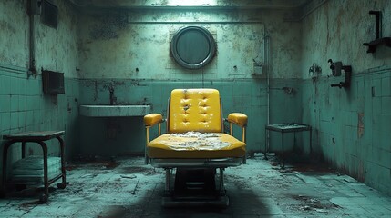 Canvas Print - Abandoned Room with Yellow Chair and Porthole