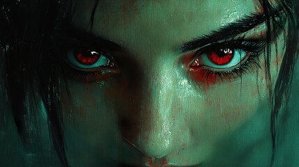 Sticker - Intense Gaze: A Close-Up Portrait with Red Eyes