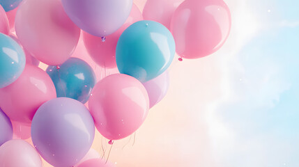 Wall Mural - Beautiful panoramic background with pink and blue balloons