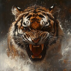 Poster - Close-Up of a Roaring Tiger: Wild and Powerful