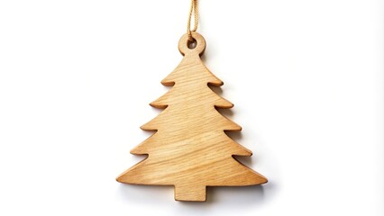 Wooden Christmas tree decoration isolated on white background with fisheye lens effect