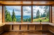 © Sayfar - Wooden counter below window overlooking trees on balcony