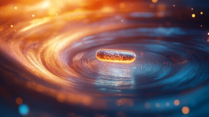 Aufkleber - A luminous capsule hovers above a dynamic surface, surrounded by swirling patterns of vibrant colors. The scene captures the essence of innovation and advancement in technology, evoking curiosity.