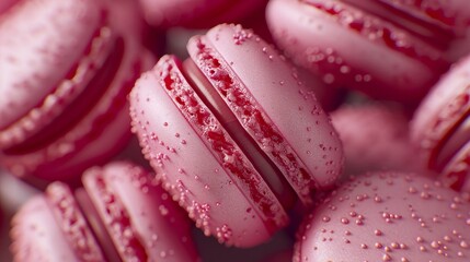 Wall Mural - Close up of love macaron background, top view. Photorealistic high resolution macro photography for advertising or food design.