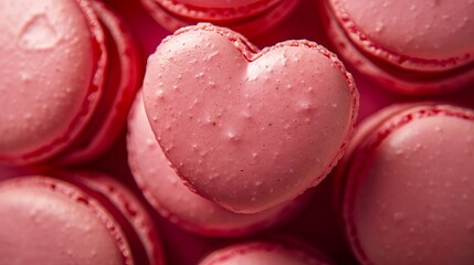 Wall Mural - Close up of love macaron background, top view. Photorealistic high resolution macro photography for advertising or food design.