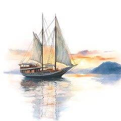 Poster - Watercolor Painting of a Sailboat at Sunset.