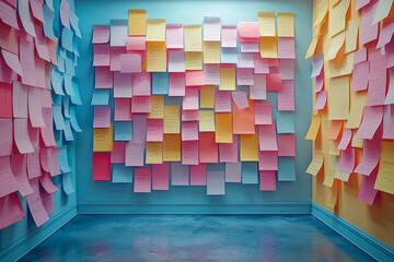 Poster - A goal-setting board with sticky notes and motivational quotes, floating on a pastel backdrop,