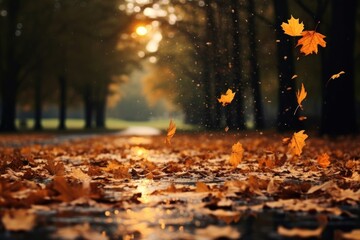 Canvas Print - Leaves falling autumn backgrounds plant.