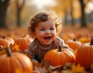 little child with pumpkin