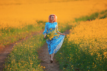 summer activity field flowers girl having fun young female in village sunny season active