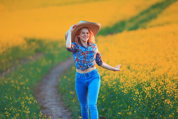 outside summer field female, freedom sunny country style girl