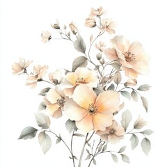 Wall Mural - a delicate arrangement of soft-colored flowers with leaves on a white background.