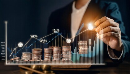 Business finance data analytics graph. Advisor using Dashboard on virtual screen. Financial management technology. Generated image
