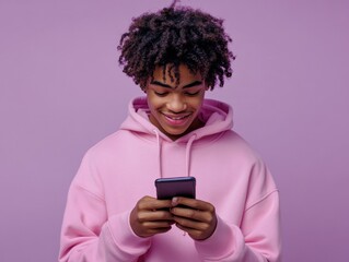 Wall Mural - Young Man Engrossed in Phone