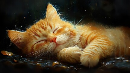 Wall Mural - Sleeping Orange Tabby Kitten - Adorable Pet Photography