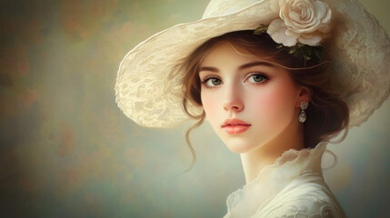 Wall Mural - An elegant young woman with a hat