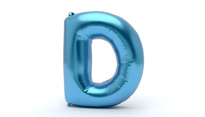 Letter D metallic blue party celebration balloon isolated on a white background