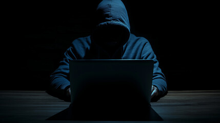 Leinwandbilder - Hacker is using a laptop in a dark room