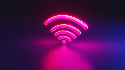 Wall Mural - Wifi symbol glowing on dark background with pink and blue neon light