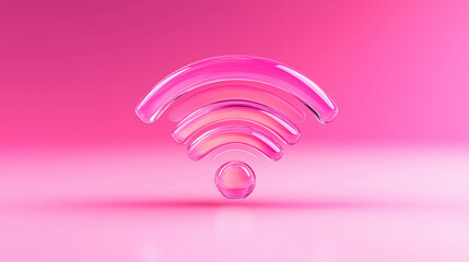 Poster - Pink wifi symbol floating over reflective surface on pink background