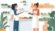 © AlgoCreative - Two women interacting in a vibrant organic grocery store, showcasing fresh produce.