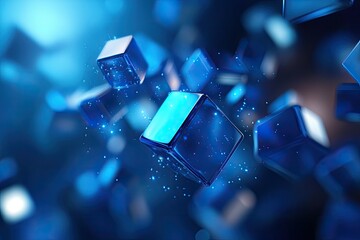 Wall Mural - abstract blue cubes float in a digital space, creating a futuristic and dynamic atmosphere for techn