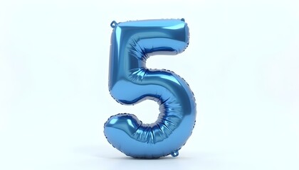 Number 5 metallic blue party celebration balloon isolated on a white background