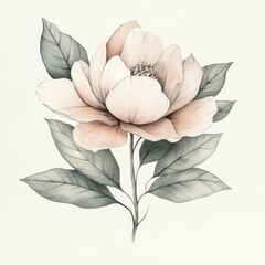 Wall Mural - a delicate illustration of a blooming flower with leaves, showcasing natural beauty.