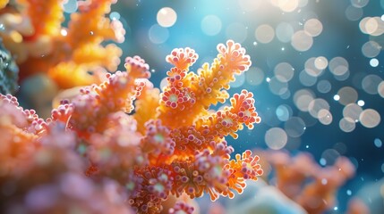 Underwater View of Vibrant Coral Reef With Fish in Sunlight