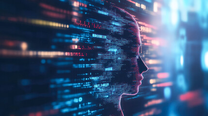 Human silhouette merging with vibrant digital elements